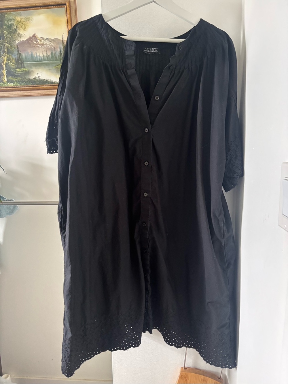 J. Crew Black Cotton Button-Front Casual Dress